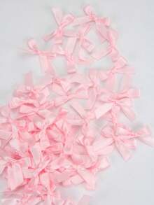 50Pcs/Pack Colorful Ribbon Bows Gift Packaging Decoration Handicraft Card Decoration, Hair Accessories, Jewelry Bows, Wedding Party Decoration, Christmas Decor, Room Decor, Home Decor-Pink Christmas For Holiday Gift Giving Valentine's Day - 粉色 - 查看 2