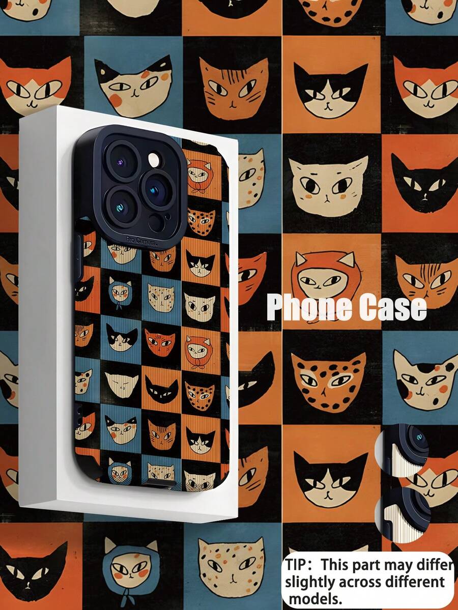 1pc Fashionable Personalized Plaid Cat Pattern Vertical Striped Faux Leather Soft Protective Phone Case, Suitable As Birthday, Holiday Gift For Friends, Family, Couples, Compatible With IPhone 17/17 Air/17 Pro/17 Pro Max, 16/16 Plus/16 Pro/16 Pro Max, 15/15 Plus/15 Pro - Multicolor - View 1