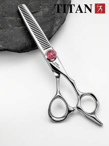 TITAN HIRLD TITAN Professional Hair Cutting Scissors, 6 Inch, Japanese 440C Steel, Includes: 1 Comb, 1 Adjustment Plate, 2 Finger Rings, 2 Cleaning Cloths - Silver - View 8