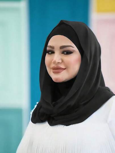 1pc Women's Solid Color Simple Versatile Muslim Instant Hijab, Pullover Style Hijab For Quick And Easy Wear, Minimalist Casual Elegant Classic Versatile, Integrated Chiffon Scarf Lining, Soft Chiffon Fabric, Comfortable Breathable Material, Suitable For Daily Wear