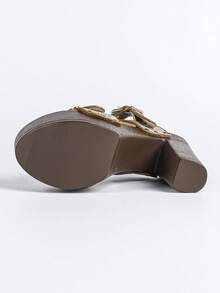 Giày sandal cao gót mùa hè mới dành cho nữ, đế dày chống thấm nước, quai ngang gợi cảm, hở mũi, đế dày. - Màu xanh lam - Xem 10