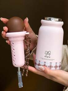 1pc New Stylish Insulated Water Bottle, Stainless Steel Straw Cup, Portable & Cute Water Bottle - Multicolor - View 8