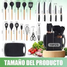 Utensilios de Cocina de Silicona, 19 Piezas Juego de Utensilios de Cocina Antiadherentes con Resistente al Calor, Juego de Cucharas para Cocinar de Incluyendo Accesorios Cocina Negro - Negro - Ver 3