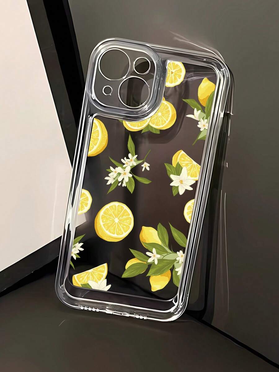1pc Fashionable Lemon Flower Patchwork Pattern Transparent TPU Anti-Fingerprint Phone Case Compatible With IPhone 16 ProMax/16/16 Pro/16 Plus/11/15/15 Pro/15 ProMax/12/13/14 ProMax/XS/XR/11 Pro/11 ProMax/12 Pro/12 ProMax/13 Pro/13 ProMax/7 Plus/14 Pro/14 ProMax/14 Plus/7 Plus/8 Plus/8/SE2/12 Mini/13 Mini, Durable And Anti-Yellowing Hard Shell - Multicolor - View 1