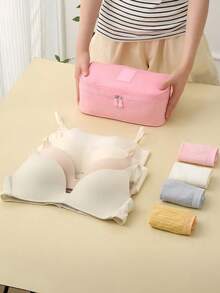1pc Pink Travel Underwear Storage Bag, Large Capacity Waterproof Bra & Panty Organizer, Portable Multi-Function Cosmetic Toiletry Bag, Lingerie Storage Pouch ,Travel Essential Bag ,Room Decor - Multicolor - View 4