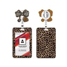 1pc (Card Holder + Badge Clip) Personalized ID Badge Holder Retractable Badge Reel, Shiny Leopard Print Badge Holder With Rotating Clip, Card Holder, Cuff Accessory, ID Card Protector For Nurses, Doctors, Teachers, Office Workers, Nurse's Day Office Gift - Brown - View 10