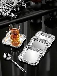 yeefeeco 1/2/3 Stücke mattgoldener Randbecher Halter, quadratischer Becher Halter, Untersetzer, Speiseteller, Datumsteller, Süßigkeitenteller, Schwarztee Tasse Untertasse, für Zuhause, Café, Fest - Tablett - Übersicht 2