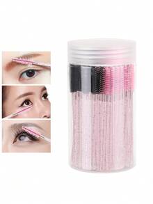 100 Pcs Disposable Crystal Eyebrow Spoolies Brush For Eyelash Extensions, Lash Brushes With Container, Pink Stick Black Head,Pink - Multicolor - View 10