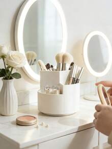 2pcs/1pc 360 ° Rotating Cosmetics Storage Box, Organizer Of Makeup Brush Holder, Pen Holder, Bathroom Storage Rack, Plastic Cosmetics Storage Box With Multiple Compartments, Multifunctional Stand, Suitable For Brushes, Lipstick, Skincare Products And Stationery, Bathroom Accessories, Valentine's Day Gifts, Back To School Season Gifts - Multicolor - View 7