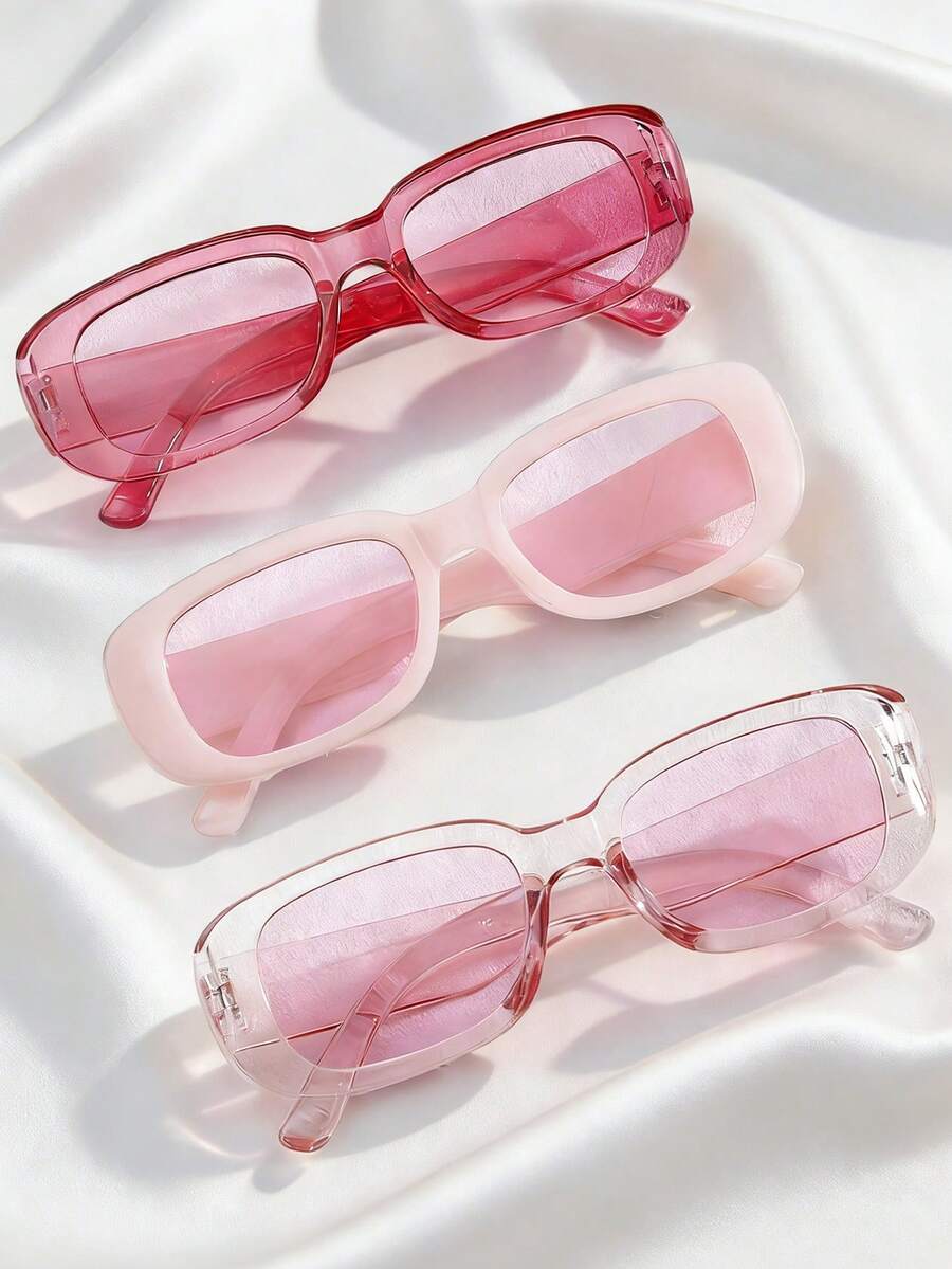 Un conjunto de 3 pares de gafas rosas elegantes y versátiles para adolescentes - Rosa - Ver 1