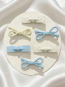 4pcs Cute Polka Dot Bow Hair Clips, Suitable For Bangs And Daily Makeup Styling (Style And Color Random) - Multicolor - View 2