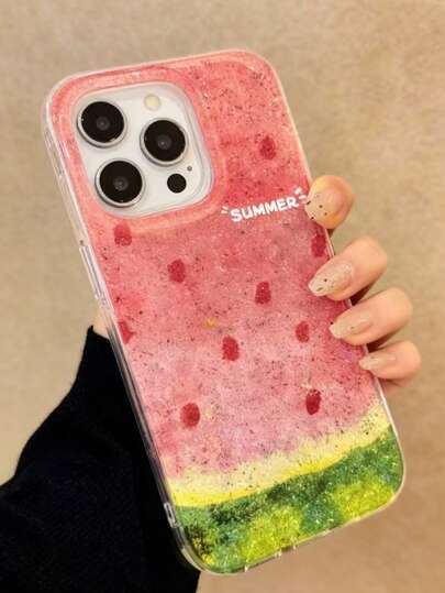 1个多色渐变闪光西瓜水果TPU防震卡通手机壳，全包保护套，兼容 11/12/13/14/15/16/17/Pro Max