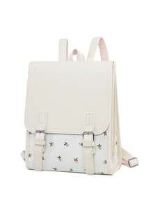 LECEY Lightweight,Business Casual Lightweight,Portable Ditsy Floral Buckle Decor Flap Backpack For Teen Girls Women College Students,Rookies & White-Collar Workers Perfect For Office,College,Work ,Business,Commute,Outdoors, Travel, Outings - White - View 8