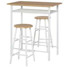 3-Piece Bar Table Set, Dining Table With 2 Bar Stools, Dining Group, Kitchen Table And Chairs, Standing Table And Bar Stools With Storage Shelf, MDF Board, Steel, White + Oak, 80 X 50 X 90 Cm