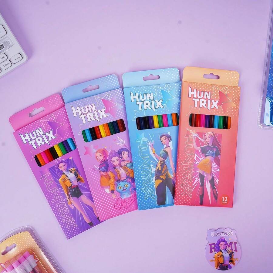 Premium K-POP Themed Pencils Set, Fashionable Color Matching With K-Music Elements, Smooth Writing Experience, Perfect Gift For KPOP Enthusiasts And Followers - Multicolor - View 1