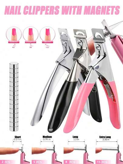 Adjustable Nail Clippers With Magnetic Size Adjuster, Suitable For Acrylic Nails, Professional Stainless Steel False Nail Tip Nipper, Manicure Tool, For Salon And Home Nail Care, Nail Supplies, Bright Pink/Black/Purple Nail Clippers, Sharp Blades, For Salon And Home DIY Manicure