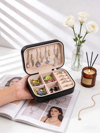 1个，中号首饰收纳盒，便携式拉链旅行首饰收纳盒，女士礼品盒，多功能首饰展示架，适用于戒指、吊坠、耳环、项链等 - 适合女孩和女士的礼品盒，万圣节礼品盒，圣诞节礼品盒。