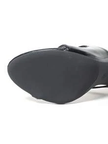 女士黑色漆皮双带露趾细高跟穆勒鞋，简约风格，适合通勤、派对、约会、夏季穿着 - 黑色 - 查看 9