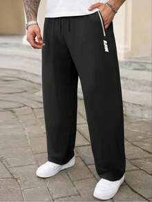 1 قطعة بنطلون رياضي للرجال كبير الحجم خفيف الوزن وقابل للتنفس ذو ساق مستقيمة، من قماش الحرير الجليدي المرن، مقاس 6XL، مزود بجيوب سحاب وطباعة عاكسة، مناسب للياقة البدنية والجري والأنشطة الخارجية والاستخدام اليومي، هدية للآباء والرجال - الأسود - مشاهدة 5