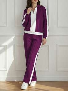 Áo thun nữ tay dài cổ tròn đơn sắc tối giản, phối cùng áo thun nữ tay dài cổ đứng đơn sắc tối giản, thích hợp cho mùa xuân và mùa thu. - Màu tím 34 - Xem 2