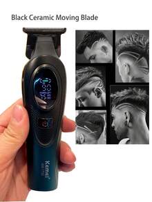 Kemei Nuevo recortador de cabello eléctrico para hombres con cuchilla en T, cortadora con cuchilla cerámica móvil de 0 mm sin espacio, uso profesional en salón o barbería, recortador de cabello para hombres, regalo de Año Nuevo, regalo de cumpleaños para hombres KM-1730 en color dorado y verde - Multicolor - Ver 5