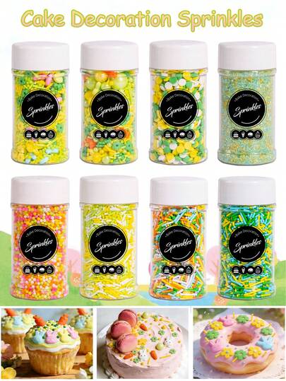 复活节糖屑，兔子造型糖屑，适用于蛋糕装饰，可食用粉彩色糖屑，混合形状糖果装饰，蛋糕装饰，冰淇淋纸杯蛋糕饼干装饰，甜点装饰，复活节假日派对用品