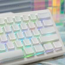 多面极简主义雕刻字母线条半透明PBT OEM机械键盘键帽，适用于61/68/87/98/108键 - 白色 - 查看 2
