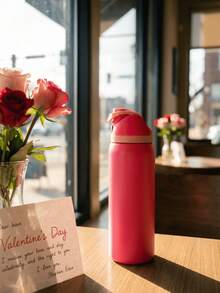 0walai Peach Pink Vacuum Flask With Straw 32oz,945ML, Cold And Hot Water Can Be Insulated, Beautiful Appearance, Exquisite Workmanship, Suitable For Camping, Work, Indoor Use,Suitable For Gift,Perfect For Valentine's Day,Birthday,Giving Day. - Màu Hồng Tươi - Xem 2