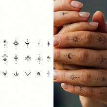 Non-Permanent Tattoo Technology, Moon & Sun Inspired Finger Tattoo Stickers, Beautifully Designed, Natural Matte Finish, Beginner-Friendly Tattoos, Water-Resistant Lasting 1-2 Weeks, Super Easy To Apply, Looks Great - Black - View 7