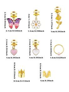 37件套蝴蝶、玫瑰、雏菊、心形花朵发夹，Y2K朋克嘻哈风发饰，派对及日常佩戴发夹和发圈礼品套装 - 金色 - 查看 7
