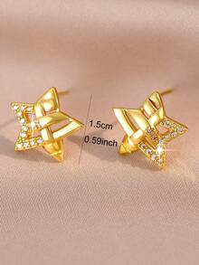 1 par de Brincos com Zircônia Cúbica em Estilo Coreano com Desenho de Estrelas, Joia Presente de Amizade para Uso Diário e Festivais, para Meninas/Adolescentes - Amarelo - Visão 3