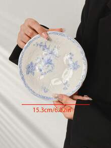 1/2/4pcs French Embossed Blue And White Ceramic Plates, 6inch Premium Ceramic Cake/Dessert/Fruit/Snack/Appetizer/Afternoon Tea Plates, Suitable For Gatherings, Hotels, Elegant Gifts - Multicolor - View 3