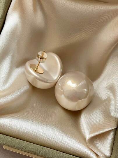 1 Pair Elegant French Vintage Style High-Quality Faux Pearl Stud Earrings, Minimalist Design, Versatile For Women, Suitable For Daily, Party, Wedding, Holiday Occasions
