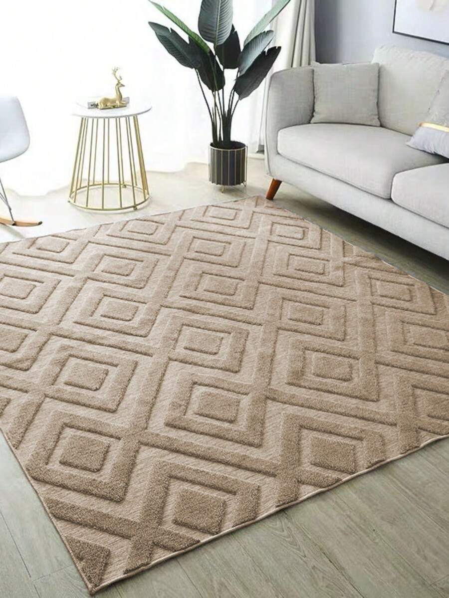 Large 3D High Relief Velvet Rug For Living Room/Bedroom, 1.45 X 1.95 Meters, Non-Slip. - Beige Diamond - View 1