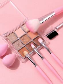7pcs Mini Makeup Brush Set, Portable Travel Makeup Tools, Includes Makeup Sponge, Foundation, Blush, Eyeshadow, Eyebrow Brushes - Pink - View 5