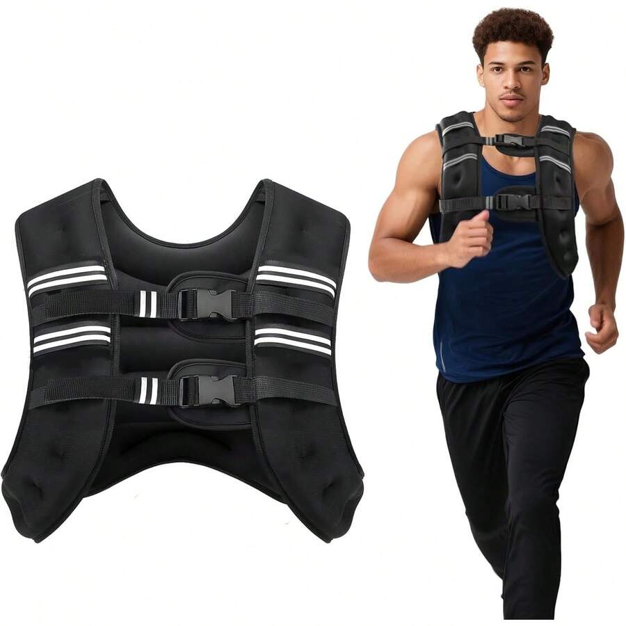 Chaleco Con Peso 5Kg/10Kg, Chaleco de Peso para Ejercicio, Weighted Vest Ajustable Ergonómico con Correas Reforzadas, Rayas Reflectantes y Bolsa de Malla, Ideal para Entrenamiento de Fuerza,Fitness,Correr - Negro - Ver 1