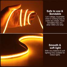 Acosh Neon Lampu Strip LED COB 1m-5m, Ditenagai USB, Kontrol Jarak Jauh, Pilihan Warna Putih Hangat/Putih Dingin, Pemasangan Mudah, Cocok Untuk Kamar Tidur, Lemari Pakaian, Tangga, Rak Sepatu, Dekorasi Kabinet, Lampu LED Kamar Tidur - beraneka warna - View 6