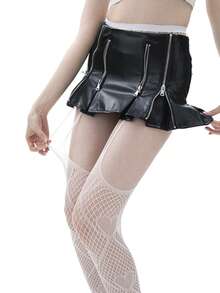 1 Pair Women's Ultra-Thin White Heart Patterned Thigh High Stockings, Sexy Y2K Babe Sheer Lace-Up Fishnet Tights - White - View 4