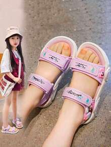 1 Pair 2026 Summer New Girls/Kids/Children Soft Bottom Casual Princess Beach Sandals - Purple - View 2