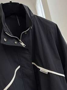 Áo khoác thời trang sành điệu, cổ đứng, dáng ngắn dành cho nữ, áo gió mùa xuân/thu chất lượng cao, hợp thời trang cho người nhỏ nhắn, màu đen. - màu đen - Xem 3