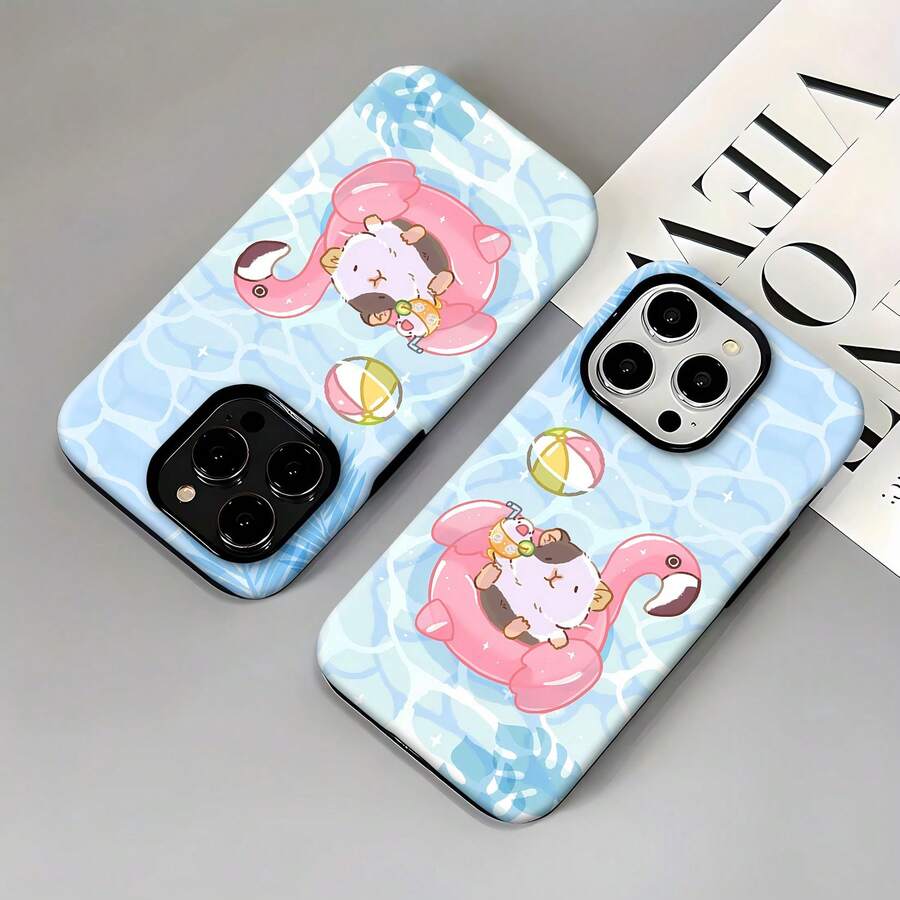 Estuche para teléfono Hamster Pool Party Compatible con estuches para teléfonos 17 16 Pro Max 15 Pro Max 13 y 12 Hecho de material 2 en 1 que brinda protección contra golpes y caídas Un regalo divertido para familiares, amigos, amantes, novios/novias y celebraciones de verano - Blanco - Ver 1