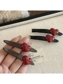 2 chiếc kẹp tóc hình trái tim màu đỏ cổ điển, kẹp tóc kiểu Pháp thanh lịch dùng cho tóc mái và tóc hai bên, phụ kiện tóc thời trang retro sang trọng, kẹp càng cua, kẹp tóc trượt - Nhiều màu - Xem 2