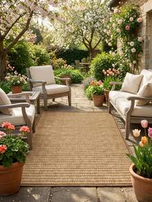 1 pieza Alfombra cuadrada de imitación de yute blanca y marrón. Resistente a los arañazos, lavable, ideal para propietarios de mascotas, adecuada para sala de estar, comedor, estudio, dormitorio y otras escenas, decoración del hogar versátil, de moda, nuevo lanzamiento - Multicolor - Ver 6