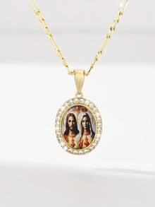 1件经典欧式铜镶嵌锆石瓜达卢佩圣母玛利亚和耶稣守护光限量版吊坠项链，适合圣诞节/感恩节/万圣节/母亲节/情人节送给情侣/朋友/信徒，天主教初领圣体礼，礼物，日常及节日佩戴祈祷。 - 金黃色 - 查看 1