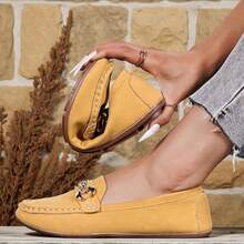 1 Pair Women's Casual Slip-On Flat Loafers, College Style Versatile Yellow Moccasins For Daily, Outdoor, Commute, Sports, Suitable For All Seasons, Ramadan/Holiday Gift - Turmeric 10 - View 3