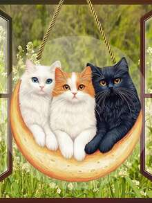 2D亚克力三猫阳光捕捉器，花园装饰，仿旧效果，悬挂式阳光捕捉器窗饰，家居户外装饰，爱猫人士礼物，圆形 - 彩色 - 查看 6