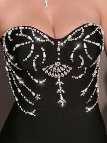 Handmade Beaded Bandage Bodycon Dress, Knitted Sleeveless Fitted Dress For Family Gatherings, Parties, Banquets, And Formal Occasions Wedding Black Spring Party - Black - View 8