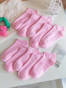 10 Pairs Women's All-Match Pink Loafer No Show Socks, Suitable For Everyday Business And Casual Wear - Pink - View 5