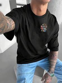 Men's Double-Sided Printed T-Shirt Colorful Anti Social Club Pattern, Comfortable, Stylish Graphic Printing Vintage Short Sleeved T Shirts - 黑色 - 查看 2
