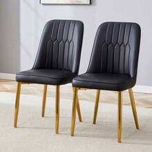Dining Chairs - Black+Gold + Metal + PU Leather + Set Of 2 - View 5